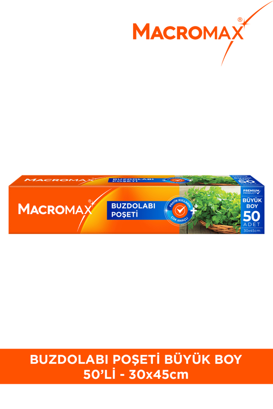 Macromax Buzdolabı Poşeti Büyük Boy 50 Adet (30x45 cm) Geniş Hacimli Saklama ve Dondurucu Poşeti